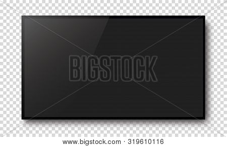 Realistic Black Television Screen On A Isolated Baskgound. 3d Blank Tv Led Monitor - Stock Vector.