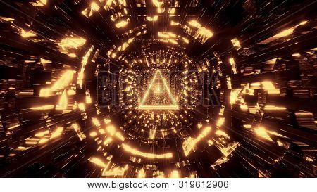 Abstract Reflection Background With Golden Tringle Wireframe Design 3d Rendering Wallpaper