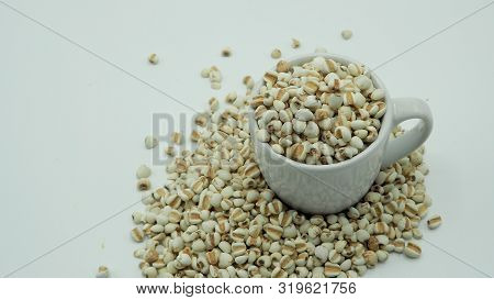 Job's Tears, Also Known As Adlay And Coix On White Background. Popular In Asian Cultures As A Food S