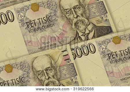 Czech Koruna Banknotes Background. Czk Pattern. 5000 Czk