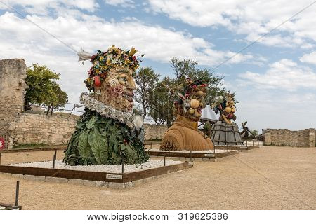 Les Baux, France - June 26, 2017: The Artworks Four Seasons Are Three-dimensional Interpretations Cr