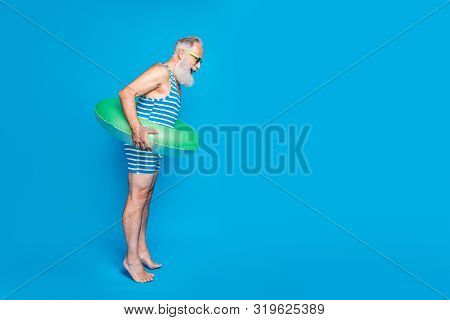 Full Body Profile Side Photo Of Surprised Man Look Down With His Eywear Eyeglasses Hold Green Lifesa