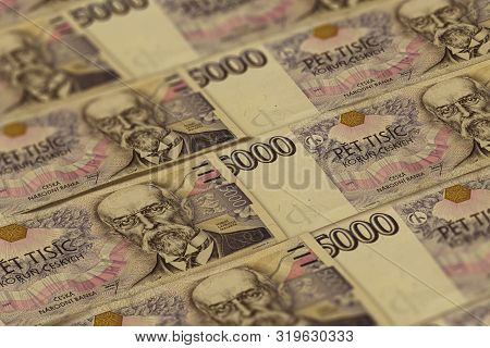 Czech Koruna Banknotes Background. Czk Pattern. 5000 Czk