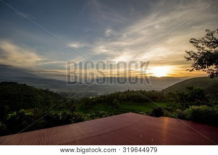 The Beautiful View Of Mount Talang And The Rice Fields Below Add To Its Beauty, Indonesia