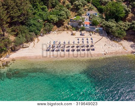 Aerial View Of Arsanas Beach, Wild And Small Beach In The Northeastern Island Of Thassos, Greece