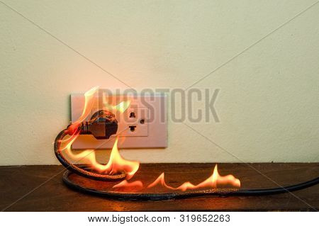 On Fire Electric Wire Plug Receptacle Wall Partition