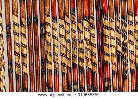 Wooden Sticks Handmade With Different Colors And Details.