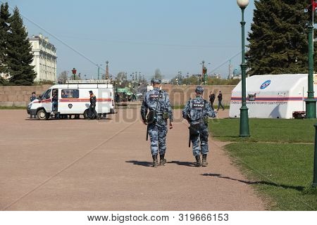 St. Petersburg, Russia - May 01, 2019: Russian Police Patrol Rear View With The Inscription - Rosgva