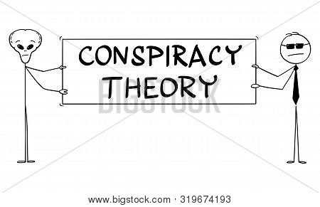 Vector Cartoon Stick Figure Drawing Conceptual Illustration Of Extraterrestrial Alien And Secret Age