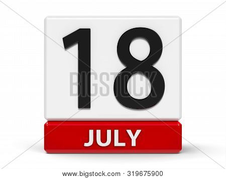 Red And White Calendar Icon From Cubes - The Eighteenth Of July - On A White Table - Nelson Mandela 