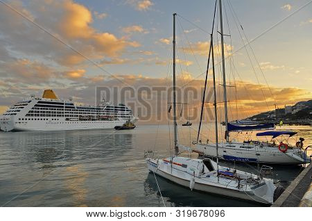 September 30, 2011 - Yachts And Cruise Liner At The Port. Yalta, Crimea, Ukraine