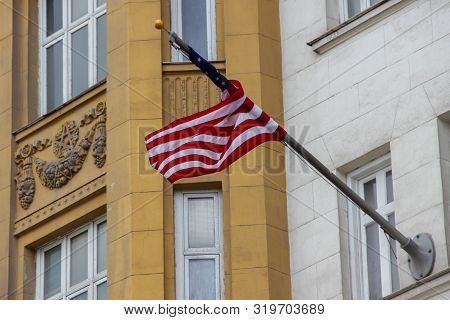 Wrapped Around Flagpole Flag Of The Usa