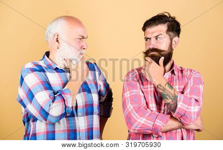 Time To Think. Two Bearded Men Senior And Mature. Youth Vs Old Age Compare. Retirement. Father And S