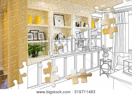 Puzzle Pieces Fitting Together Revealing Finished Built-In Build Over Drawing.