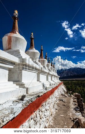 Chortens (Buddhist stupas) outside the Shey palace, Ladakh, India