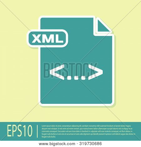 Green Xml File Document. Download Xml Button Icon Isolated On Yellow Background. Xml File Symbol. Ve