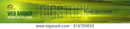 Web Banner Geometry Line Design. Pixel Sorting Style In Green Color