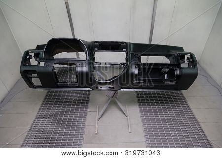 Painting And Drying In Professional Box Of Car Interior Part Dashboard After Paint In The Vehicle Re