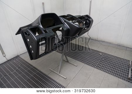 Painting And Drying In Professional Box Of Car Interior Part Dashboard After Paint In The Vehicle Re