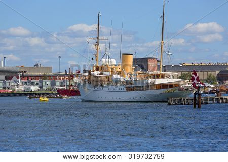 Copenhagen, Denmark - June 22, 2019: Danish Royal Yacht Dannebrog Moored In The Port