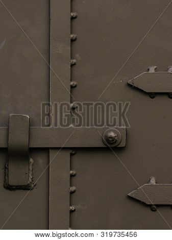 Close Up On Industrial Metal Made Handle Lock For Opening Semi Trailer