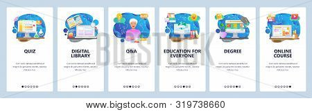 Mobile App Onboarding Screens. Online College Degree, Internet Education, Online Course. Menu Vector