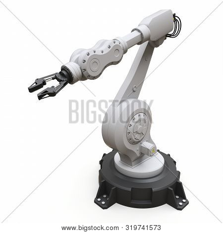 Robotic Arm For Any Work In A Factory Or Production. Mechatronic Equipment For Complex Tasks. 3d Ill