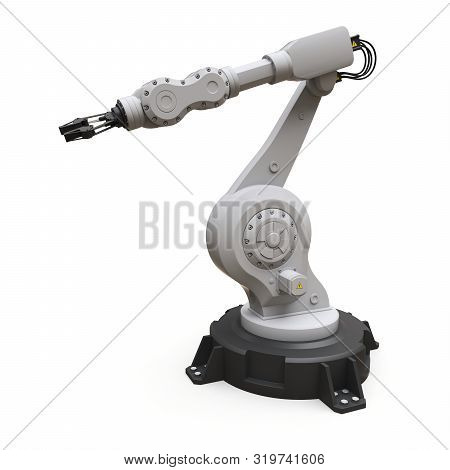 Robotic Arm For Any Work In A Factory Or Production. Mechatronic Equipment For Complex Tasks. 3d Ill