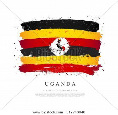 Flag Of Uganda. Vector Illustration On A White Background. Brush Strokes Are Drawn By Hand. Independ