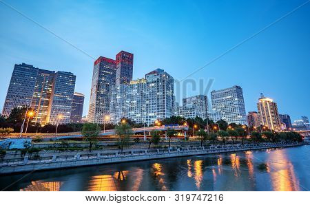 Beijing, China Central Business District City Skyline On The Tonghui River.