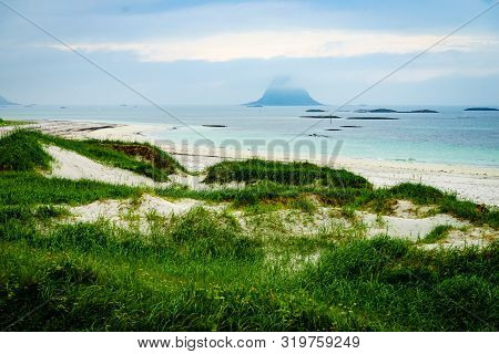 Sea Coast Grassy Dunes Andoya Norway