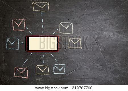 E-commerce And E-business. Email Or Sms Marketing And Mail Communication Message Concept: Smartphone