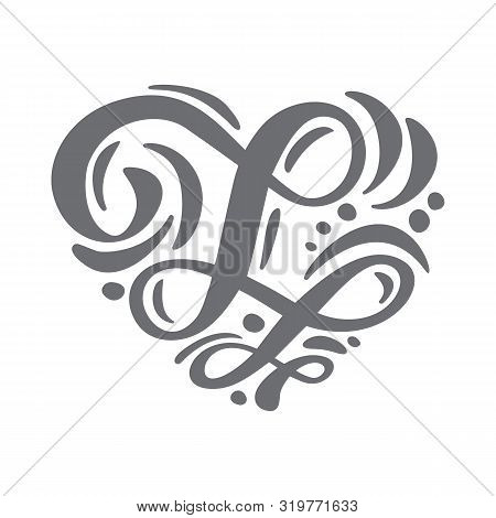 Heart Love Vector Hand Drawn Calligraphic Scandinavian Floral L Logo. Uppercase Hand Lettering Lette