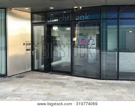 Almere Stad, The Netherlands - August 31, 2019: Entrance Of The Dutch Court Middle Netherlands In Th