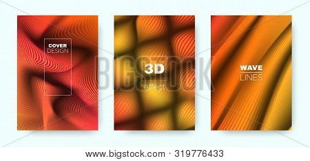 Orange Fluid Cover. Neon Modern Concept. Movement Lines Pattern. Neon 3d Background. Fluid Distorted