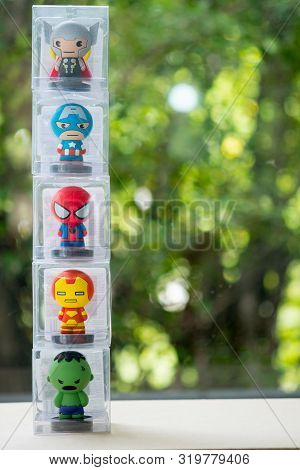 Bangkok, Thailand - August 31, 2019 : Souvenir In Miniso Shop, Figure Of Avengers, Miniso Cooperates