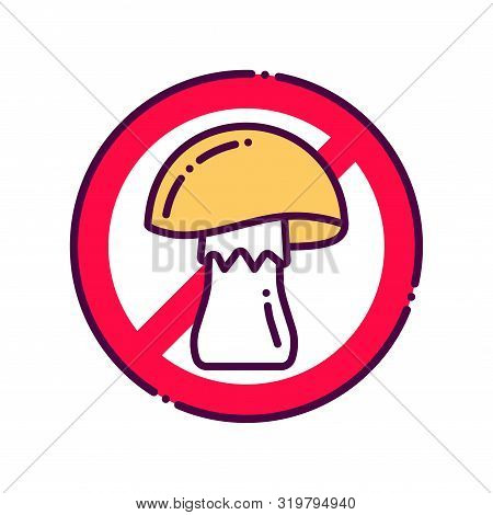 Mushroom Free Line Color Icon. Allergenic Ingredient. Food Intolerance. Sign For Web Page, Mobile Ap