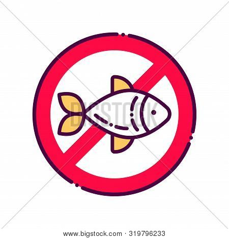 Fish Allergy Line Color Icon. Allergenic Ingredient. Food Intolerance. Sign For Web Page, Mobile App