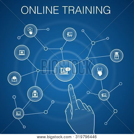 Online Training Concept, Blue Background.distance Learning, Learning Process, Elearning, Seminar Ico