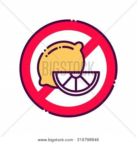 Citrus Free Line Color Icon. Allergy Food. Lemon, Fruit Prohibition. Sign For Web Page, Mobile App, 