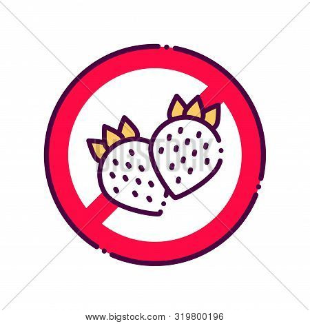 Fruit Allergy Line Color Icon. Allergenic Ingredient Strawberry. Food Intolerance. Sign For Web Page