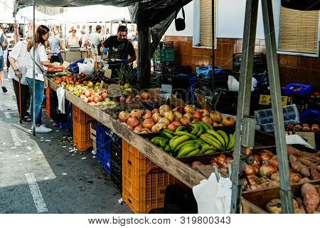 Guardamar, Spain - Oct 3, 2018 : Wednesday Is Market Day In Guardamar And The Streets Are Lined With