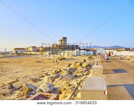 Tarifa, Spain - June 27, 2019. Playa De Los Lances Beach, The Southernmost Point Of Continental Euro