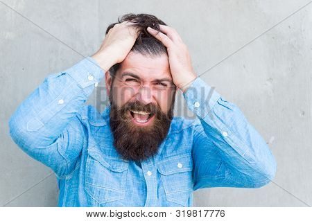 Feeling Depressed. Negative Emotions. Feel Bad. Bearded Man. Mature Hipster With Beard. Male Facial 