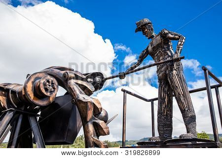 Paipa, Colombia - August, 2019: Beautiful Industrial Art Sculpture By Jose Medardo Leguizamo Of A Ma