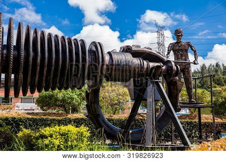 Paipa, Colombia - August, 2019: Beautiful Industrial Art Sculpture By Jose Medardo Leguizamo Of A Ma
