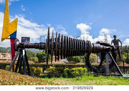 Paipa, Colombia - August, 2019: Beautiful Industrial Art Sculpture By Jose Medardo Leguizamo Of A Ma