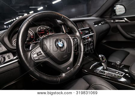 Novosibirsk, Russia - August 19, 2019:  Bmw X4 ,close-up Of The Dashboard, Speedometer, Tachometer A