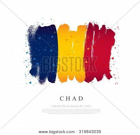Flag Of Chad. Vector Illustration On A White Background. Brush Strokes Are Drawn By Hand. Independen