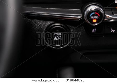 Car Engine Push Start Stop Button Ignition Remote Starter. Car Dashboard:  Black Engine Start Stop B